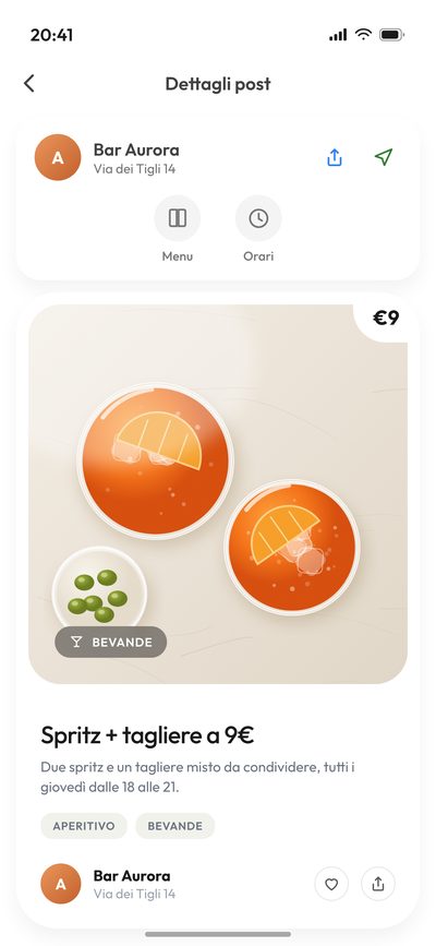 La scheda di dettaglio di un’offerta, con la descrizione e i dati del locale in alto